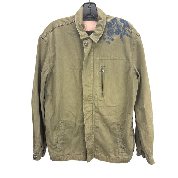Scotch & Soda Army Green Utility Jacket Embroidered Canvas Cotton Mens Medium - Picture 2 of 7
